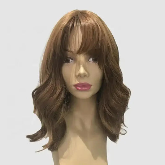 Customizable 8A Grade Cuticle Aligned  100% Virgin European Hair Natural Wavy Silk Top Wigs With Bangs