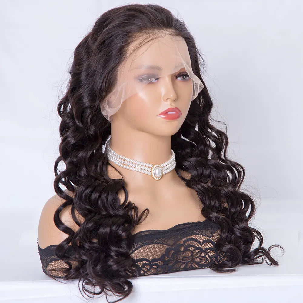 DAHLIA Loose Curly 13"x6" Lace Front Wigs Indian Remy Human Hair [Pre-bleached knots,Pre-plucked hairline,Removable elastic band]