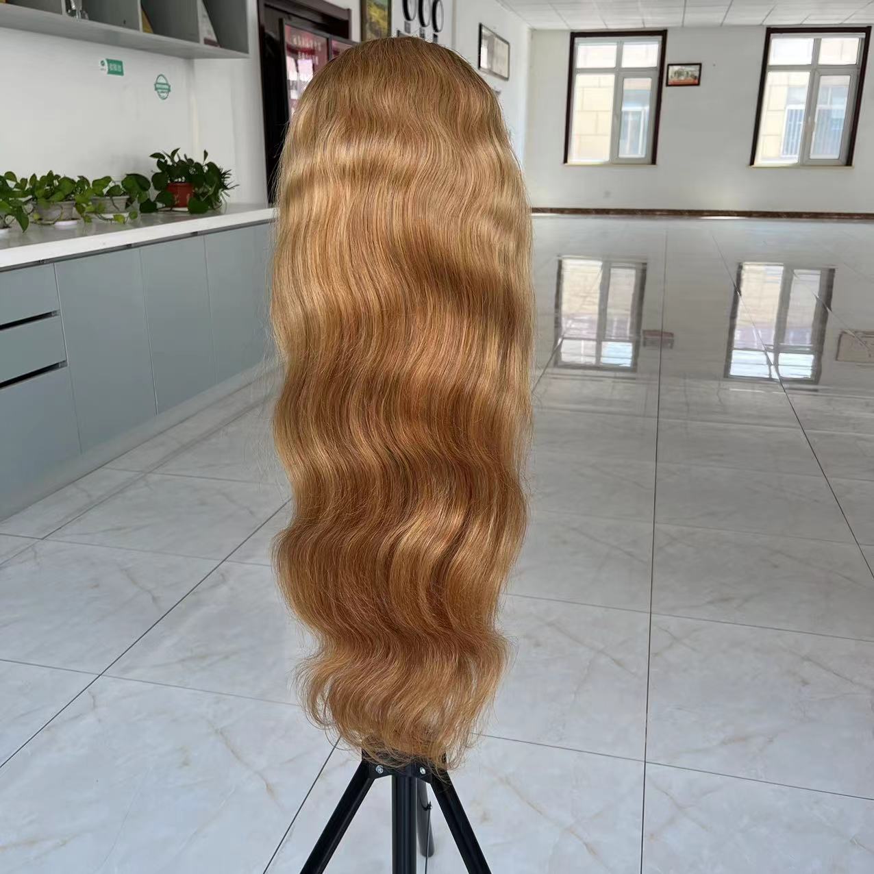 STACEY Rooted blonde #27 color wavy texture human remy hair lace front wig