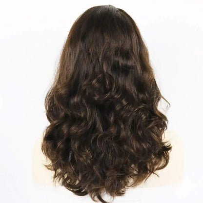 Daisy Dark Brown Kosher Human Hair Half Wig – Unprocessed Virgin Brazilian Hair, Body Wave, Non-Lace, 3/4 Half Wig
