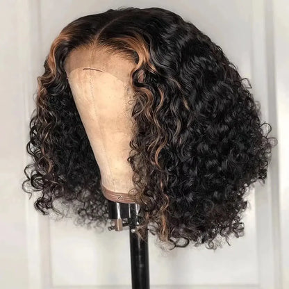 BIANCA Ombre 1b27 Color Curly Short Bob HD Transparent Lace Front Wig Natural Hairline Virgin Hair 13x4 Lace Front Wig