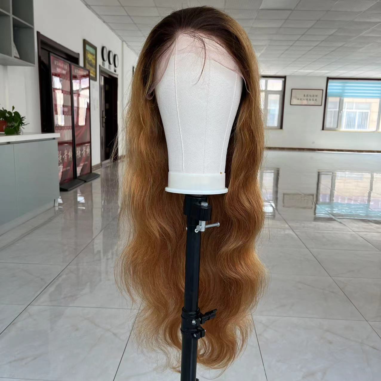 STACEY Rooted blonde #27 color wavy texture human remy hair lace front wig