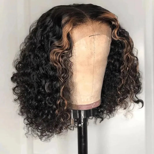 BIANCA Ombre 1b27 Color Curly Short Bob HD Transparent Lace Front Wig Natural Hairline Virgin Hair 13x4 Lace Front Wig