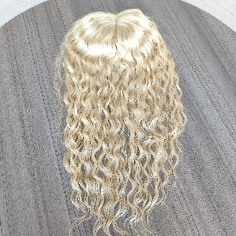 Marsha Curly 12A Grade 100% Virgin European Human Hair Topper Full Hand Tied Mono Base