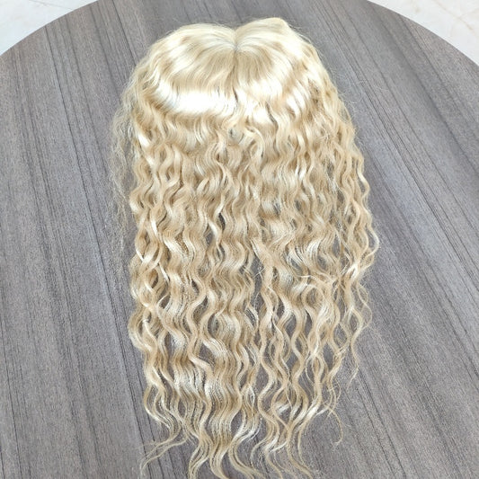 Marsha Curly 12A Grade 100% Virgin European Human Hair Topper Full Hand Tied Mono Base