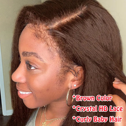JORDAN Brown Color Kinky Straight Wigs 10-30 Inches Indian Human Hair Curly Baby Hair Lace Front wig