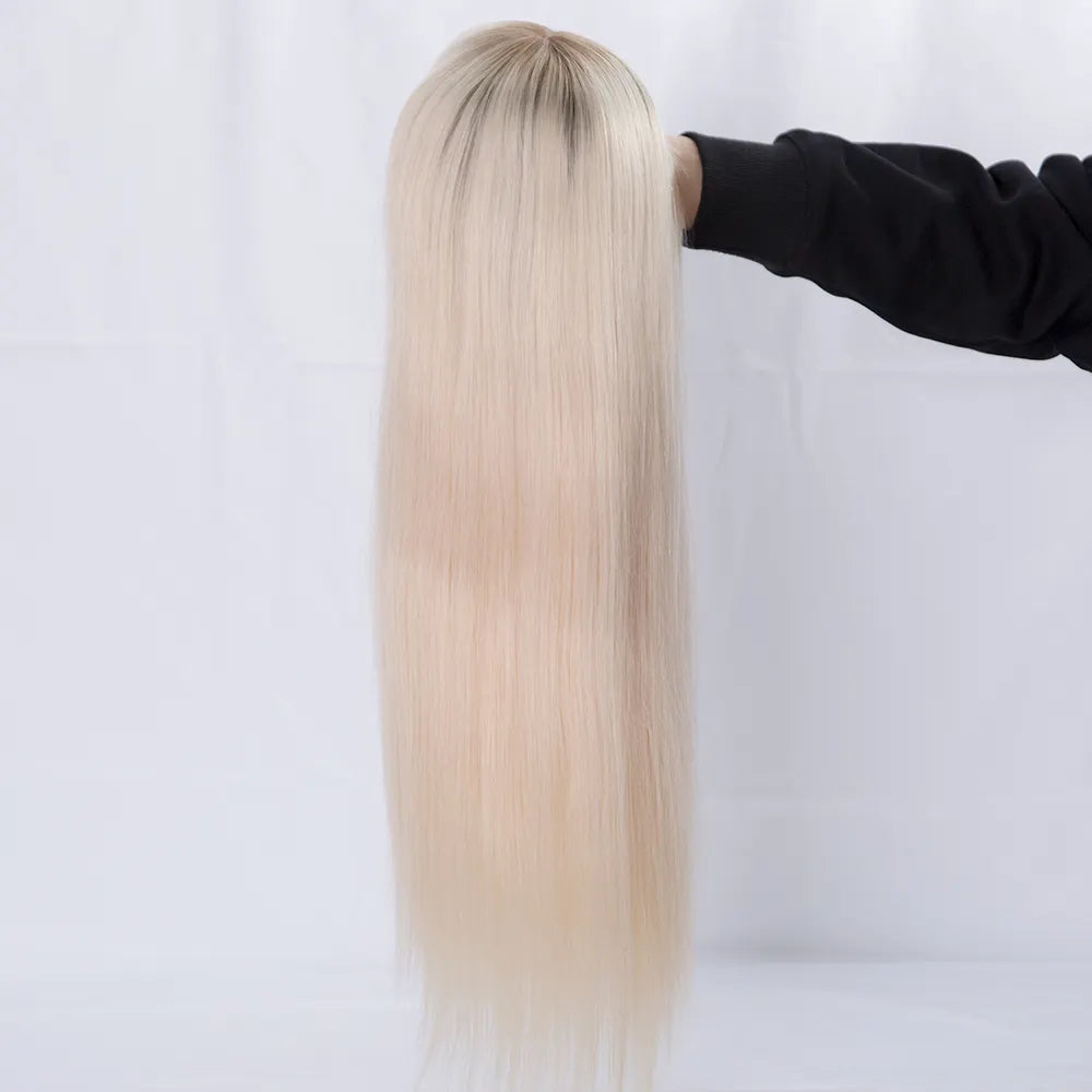 AMBER Rooted White Blonde Kosher 12A Grade  100% Virgin European Remy Hair Silk Top Medical Wig