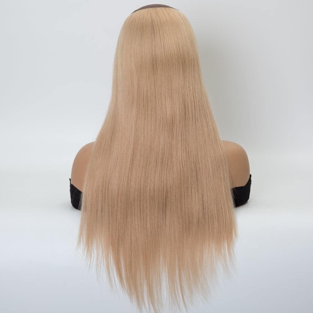 PR12 Brown blonde color 16 inch 150% density straight texture machine weft U-part Hat wig