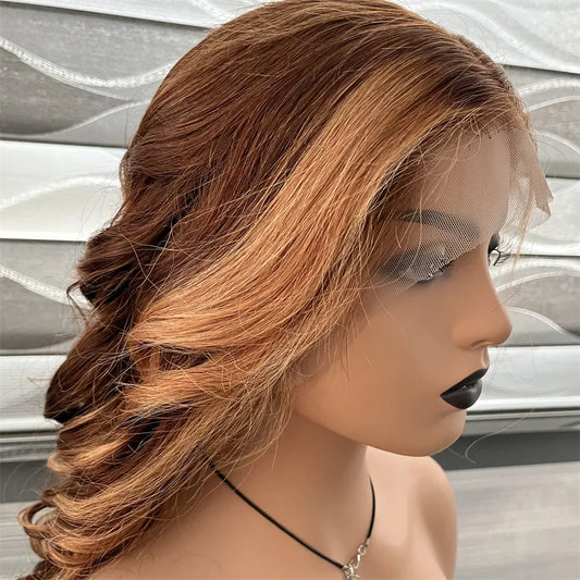 SHAKA 6# Highlight 27# Color 360 Lace Frontal Wig Wave Texture Human Hair Wigs Honey Blonde Ombre Color