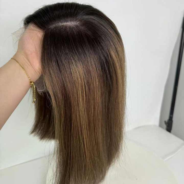 EVE Rooted Brown Balayage Fully Hand Tied  4*4 Inch Silk Top Medical wig