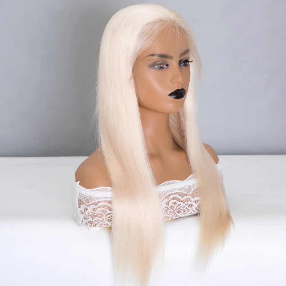 ANYA  Platinum blonde 12A Grade Top Quality Virgin European Remy Hair Luxe Cap Silk Top Lace Front Medical Wig