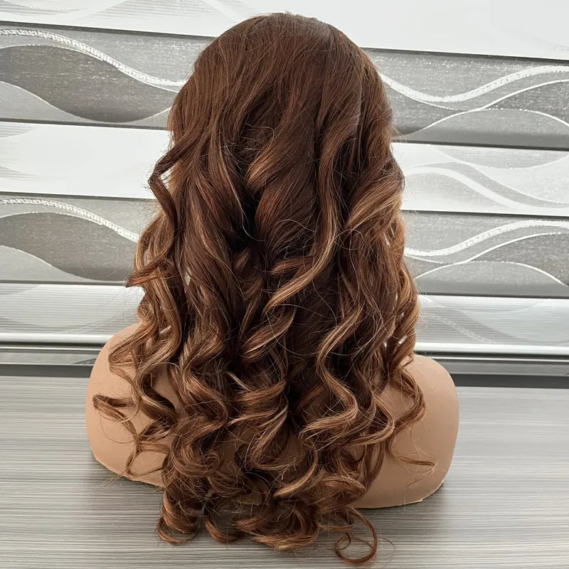 SHAKA 6# Highlight 27# Color 360 Lace Frontal Wig Wave Texture Human Hair Wigs Honey Blonde Ombre Color