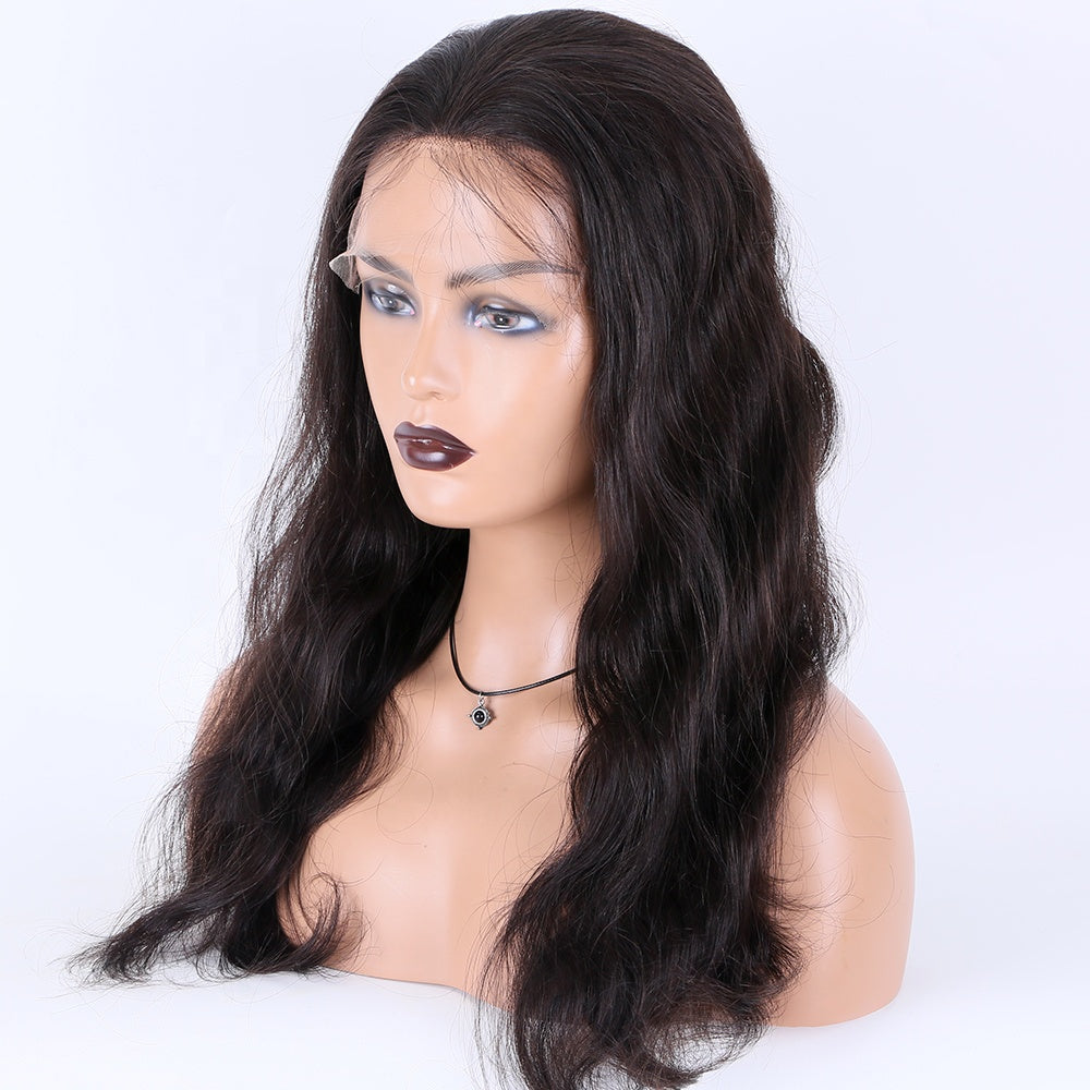 NIA HD single knots lace front wig natural black color body wave raw hair wigs