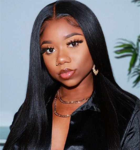 MARCELLA  Pre Plucked Hairline Brazilian Yaki Human Hair Wigs 150% Density Yaki Straight 360 Lace Front Wigs For Black Women