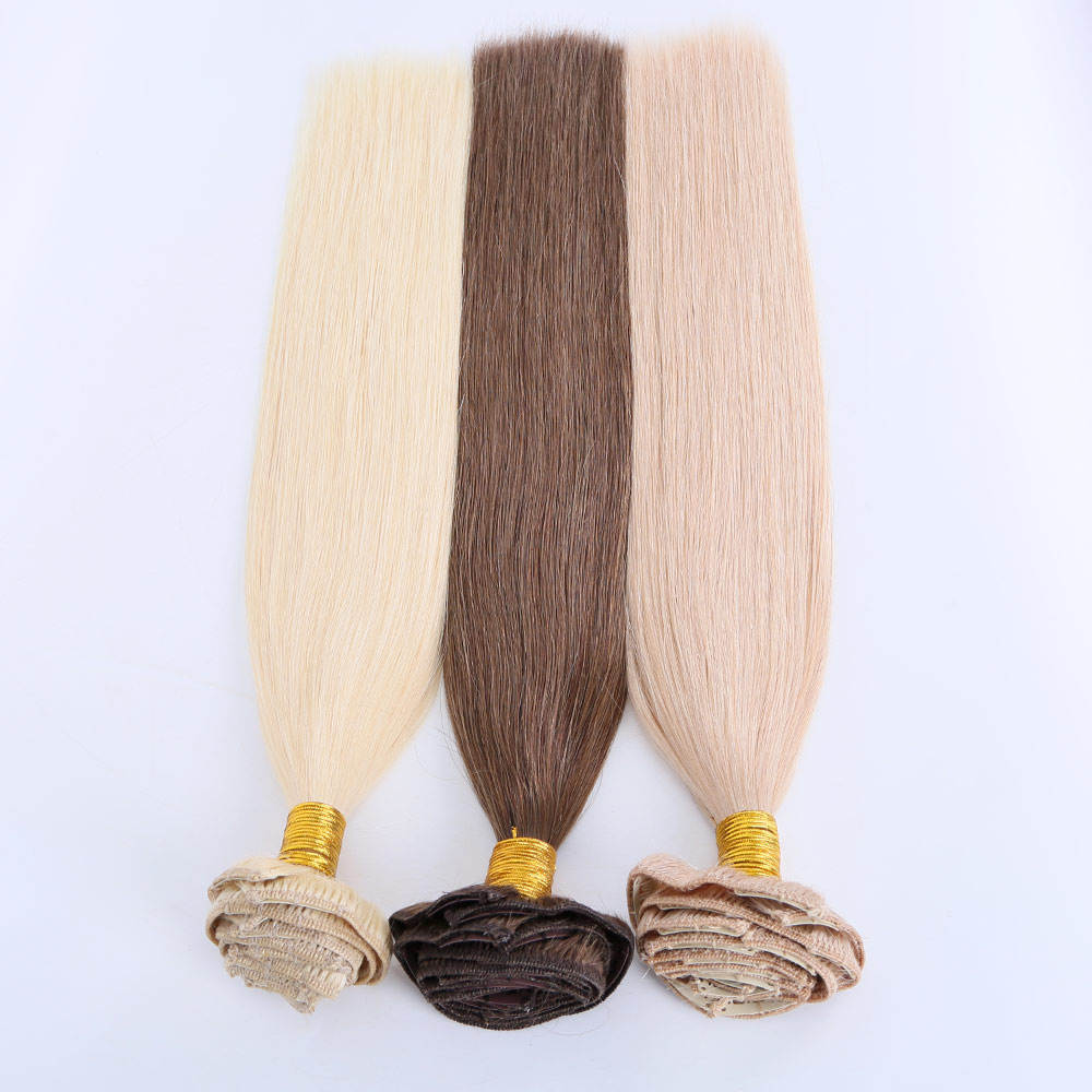 Clip in hair extension double drawn grade cuticle aligned virgin human hair