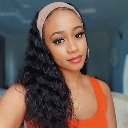 Deep Wave Headband Wig Glueless Headband Wig Human Hair Headband Wig Brazilian Full Machine
