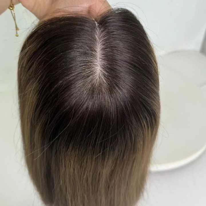 EVE Rooted Brown Balayage Fully Hand Tied  4*4 Inch Silk Top Medical wig