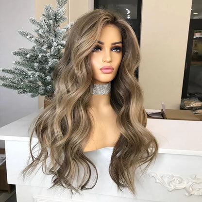 ESTELLE Light Ash Blonde Highlight  HD 13x6 Lace Frontal Wig Long Wavy European hair wig