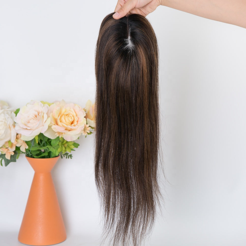 3X6 size mono topper pu around dark brown balayage color high quality human virgin hair topper