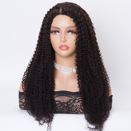 CELESTE Kinky curly texture 24 inch human hair machine made V part wigs for women