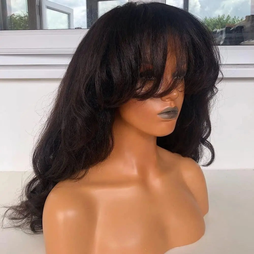 JASMINE Yaki Texture Full Hand tied human hair  with bangs