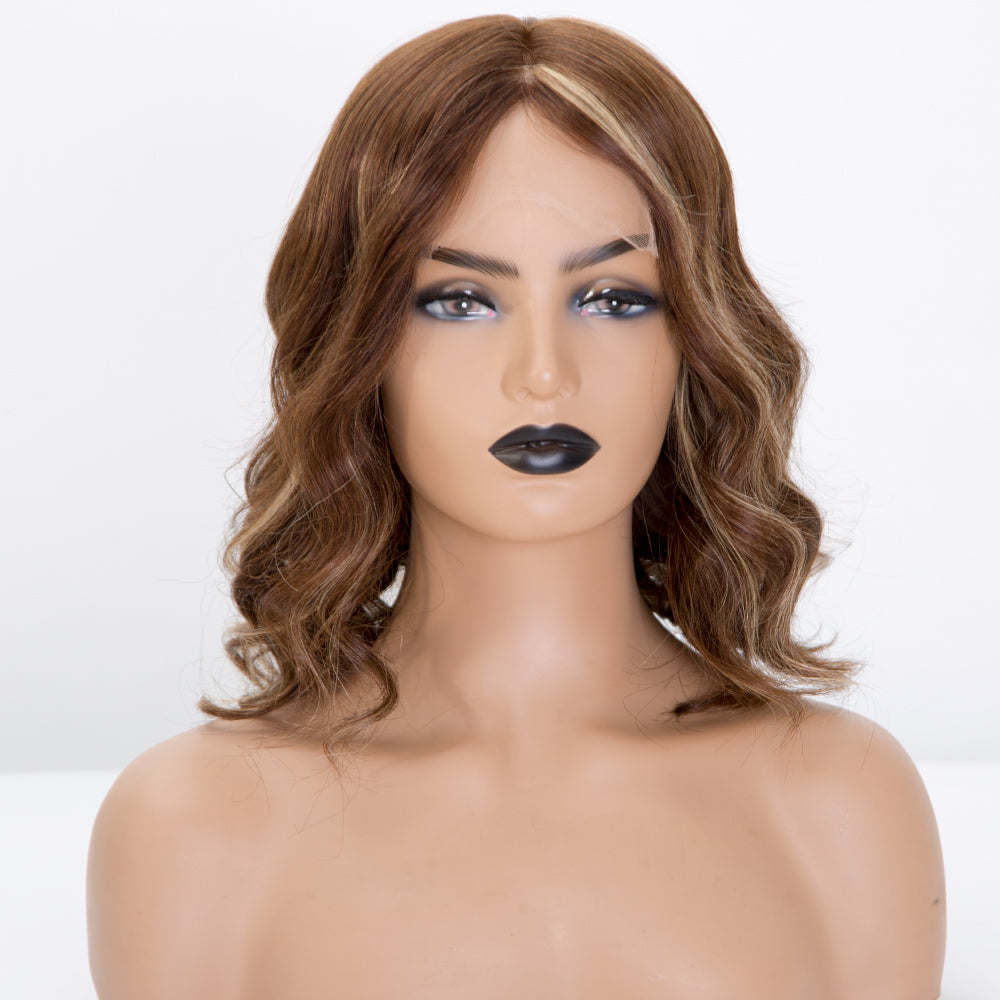 Short brown balayage color wave mono top lace wig