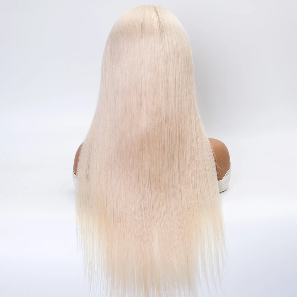 Angie White Blonde 10A Grade Cuticle Aligned  Hand Tied Invisible Knots 100% Virgin European Hair 5x5 Silk Top
