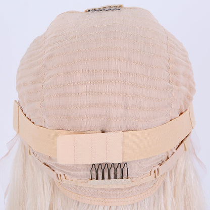 Trina White Blonde with Soft Dark Roots Curly 100% European Virgin Remy Grade 12A Hair Lace Frontal Wig f