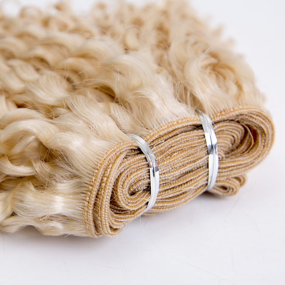 Wholesale European Human Hair Extension White Blonde Color Human Hair 112 Gram 15mm Curl Bundles