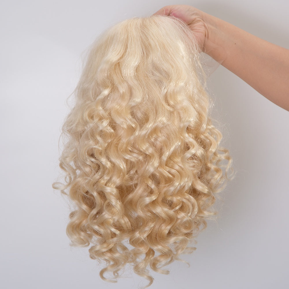 DOLLY European hair short length blonde color curly hair lace front wig in stock