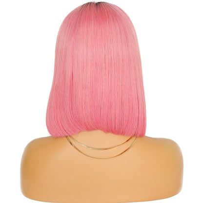 Ready to Ship Virgin Brazilian Remy Human Hair Ombre natural to pink color Bob Cut pink lace wig Lace Frontal Wig