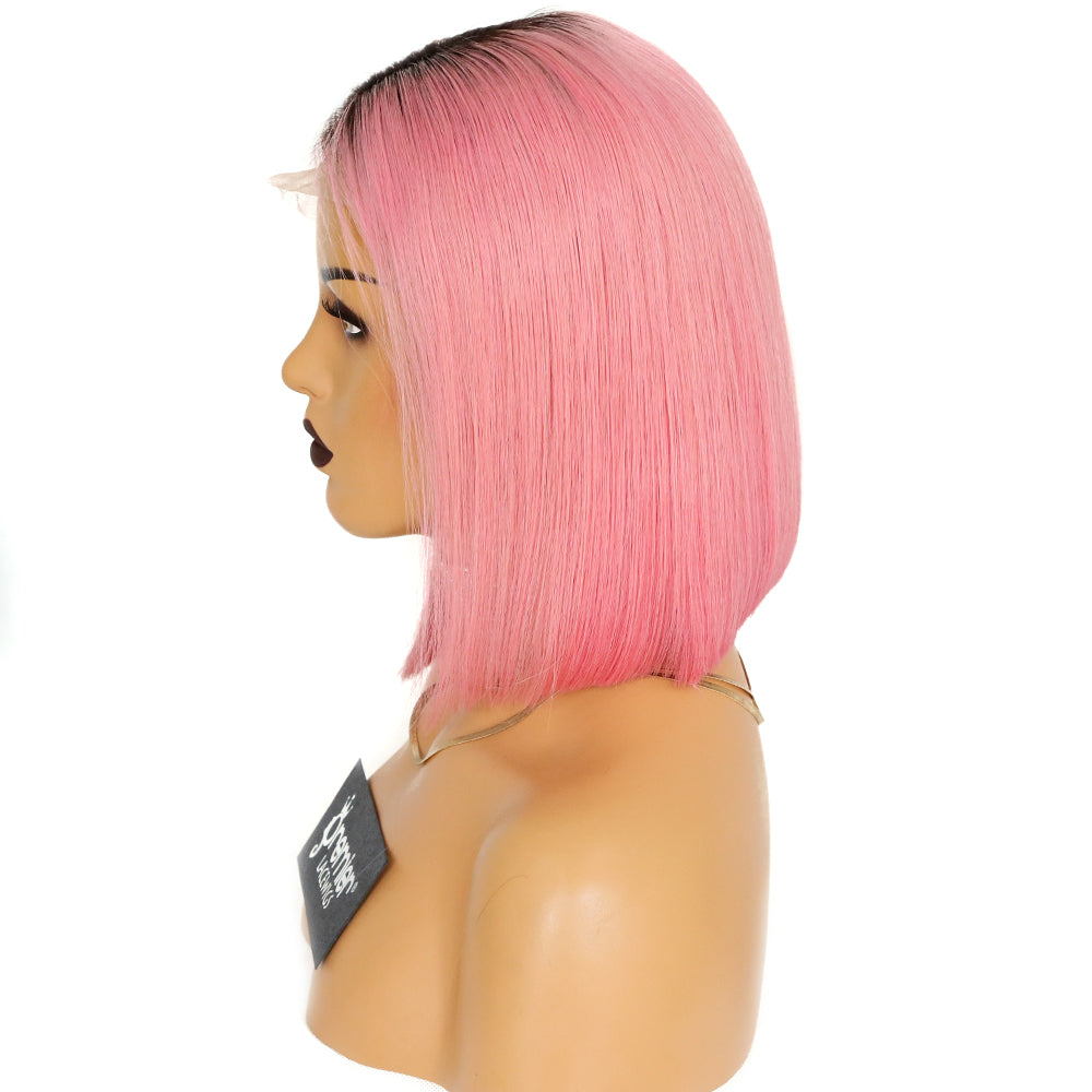 Ready to Ship Virgin Brazilian Remy Human Hair Ombre natural to pink color Bob Cut pink lace wig Lace Frontal Wig