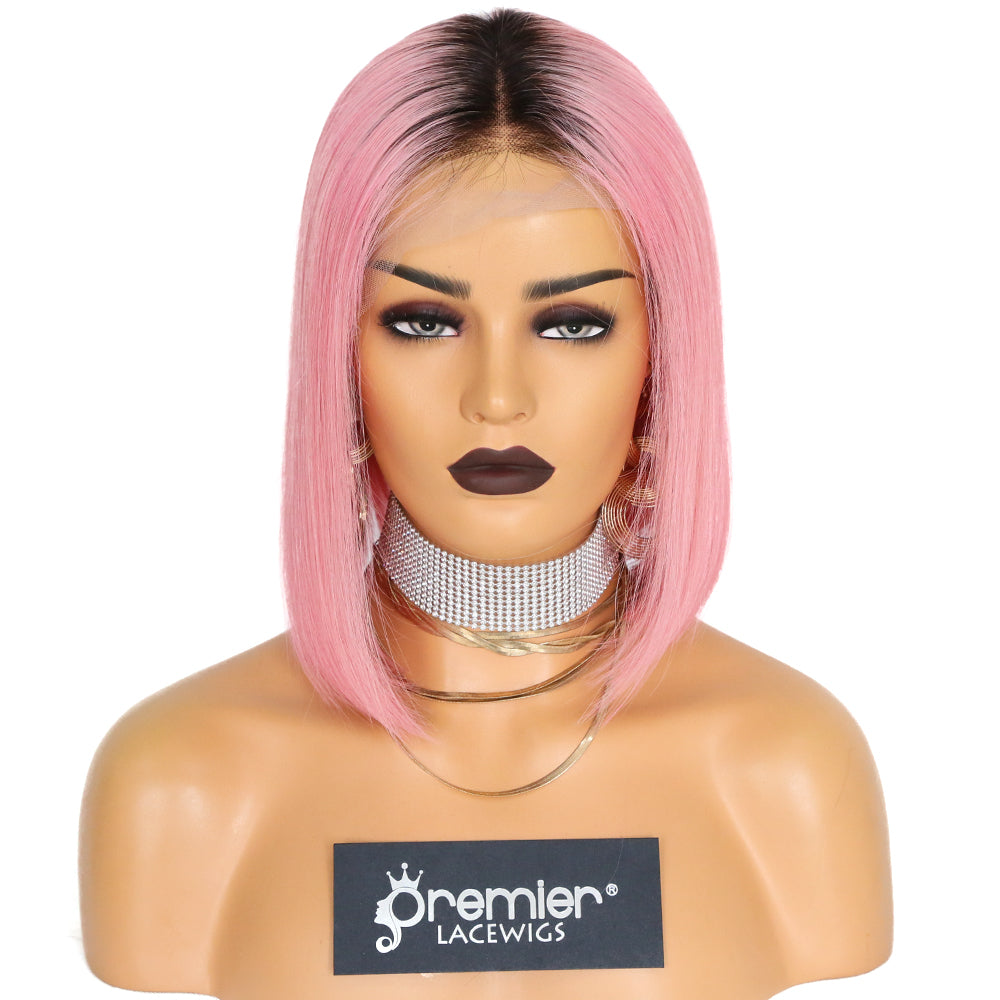 Ready to Ship Virgin Brazilian Remy Human Hair Ombre natural to pink color Bob Cut pink lace wig Lace Frontal Wig