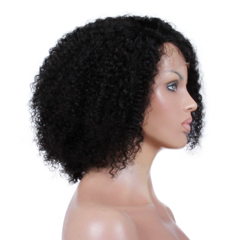 Premier Best Short Indian Remy Afro Kinky Curly Human Hair Lace Front Wig For Black Women