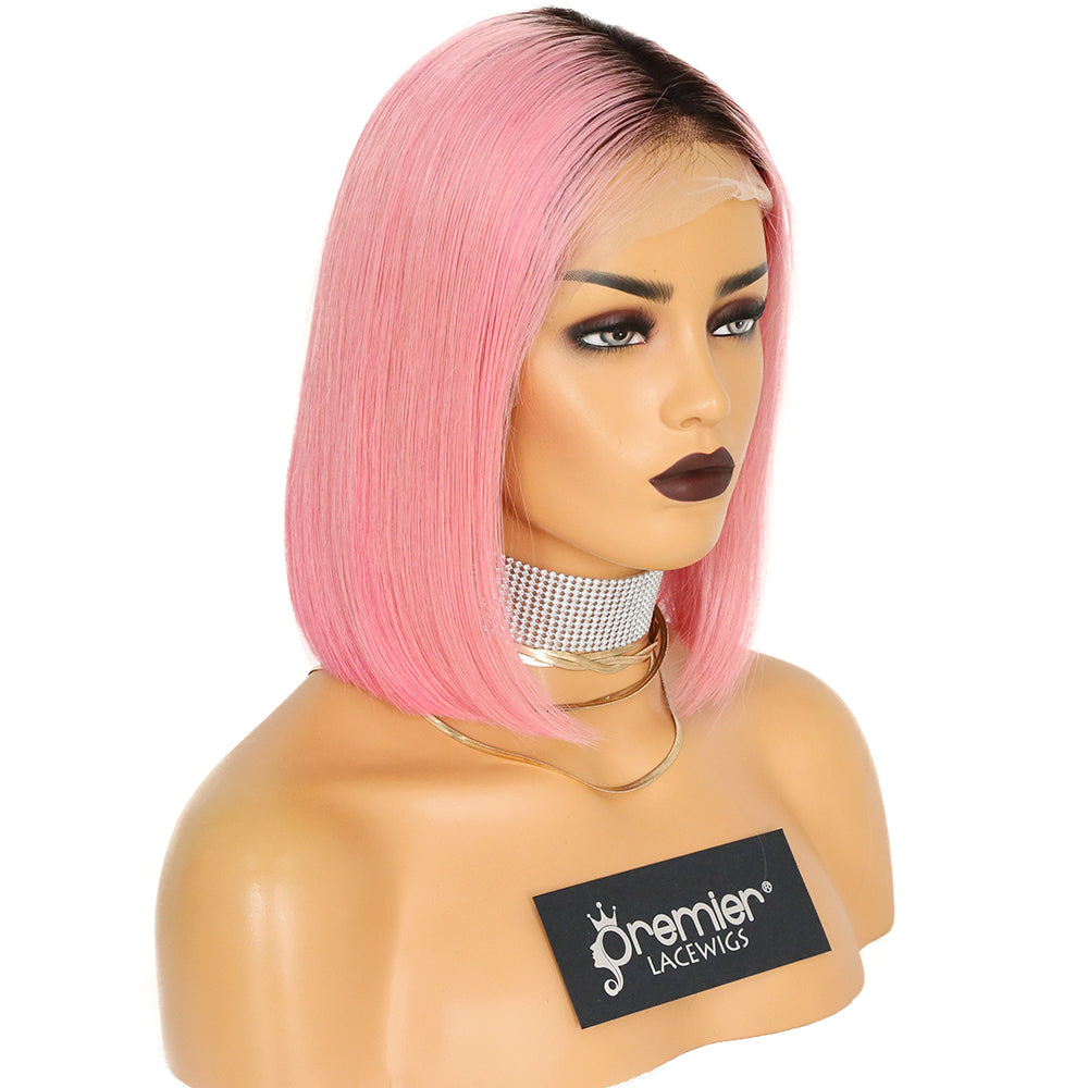 Ready to Ship Virgin Brazilian Remy Human Hair Ombre natural to pink color Bob Cut pink lace wig Lace Frontal Wig