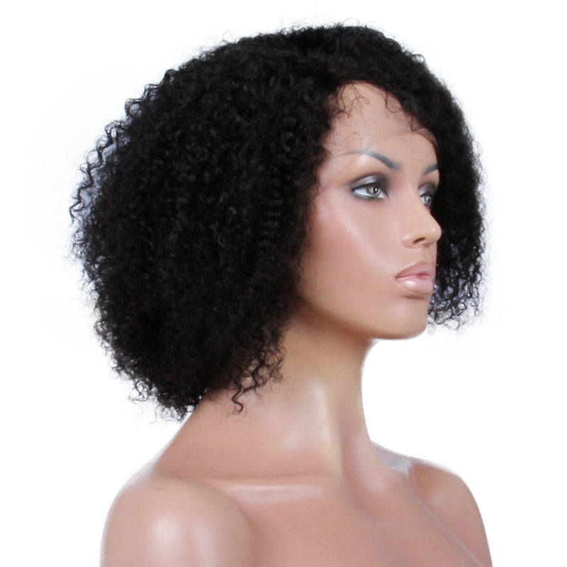 Premier Indian Remy Hair Side Part Natural Brown jerry curl afro style wig curly lace wig