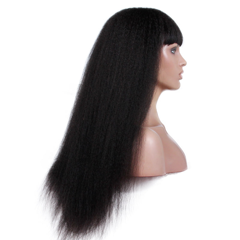 Premier Lace Front Wig with Bang Base Human Hair New Arrival Free Shipping Kinky Straight 2019 Silk INDIAN Hair Swiss Lace Long