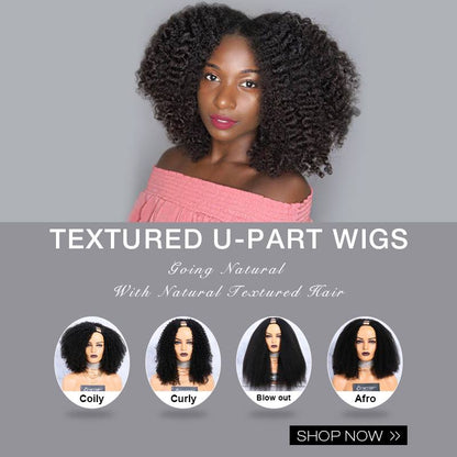 SAMARA Afro Kinky Curly Textured Indian Remy Human Hair U Part Wig