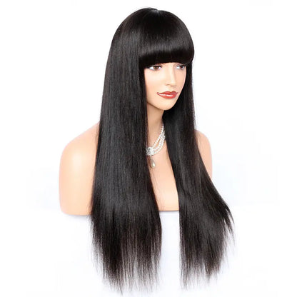 JADE Glueless  100% Brazilian Remy Long Yaki Straight With Bangs