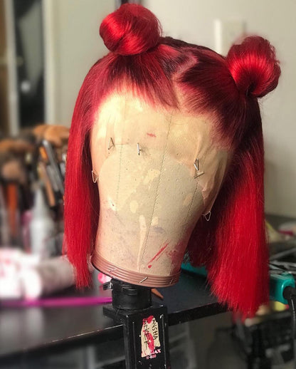 Ready to Ship Wigs Virgin Brazilian Remy Human Hair lace frontal wigs red human hair wig