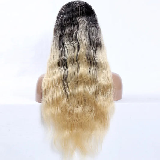 DAISY virgin brazilian hair balayage color blonde lace front wig with transparent swiss lace