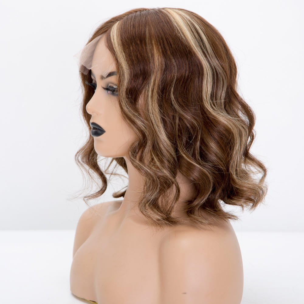 Short brown balayage color wave mono top lace wig