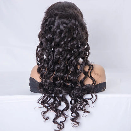 DAHLIA Loose Curly 13"x6" Lace Front Wigs Indian Remy Human Hair [Pre-bleached knots,Pre-plucked hairline,Removable elastic band]