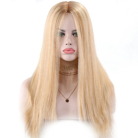 super double drawn european human hair 60 density balayage blonde brown color Invisible knots glueless silk base full lace wig