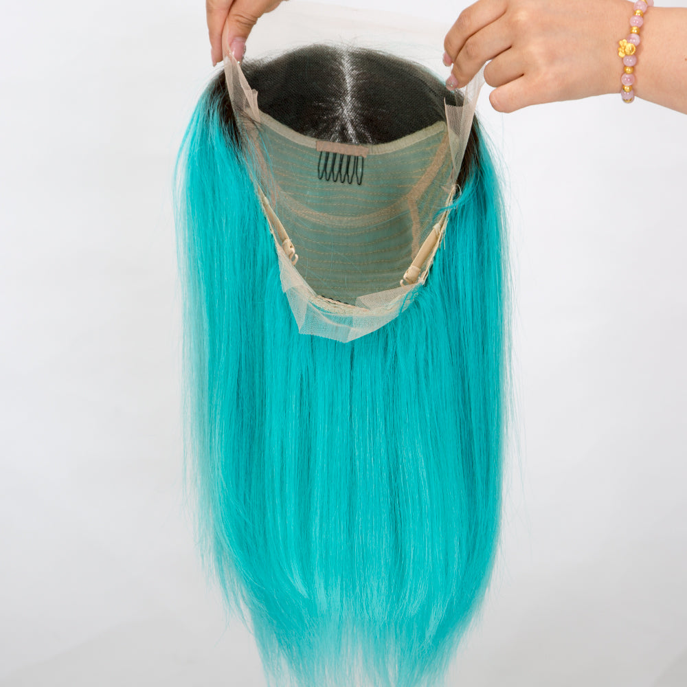 Premier Pre Plucked Hairline 13x4 Ombre Green Short Bob Lace Wigs Blue Green Ombre Human Hair Lace Front Wig
