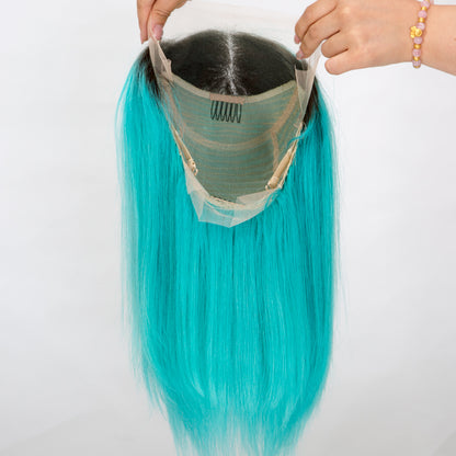 Premier Pre Plucked Hairline 13x4 Ombre Green Short Bob Lace Wigs Blue Green Ombre Human Hair Lace Front Wig