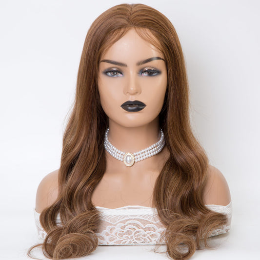 JULIETTE Full Hand Tied Lace Base Silk Top with Thin Skin Perimeter Brown Balayage 100% Virgin European Remy Medical Wig