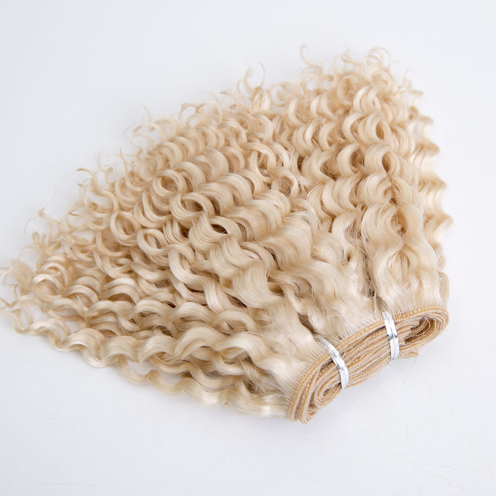 Wholesale European Human Hair Extension White Blonde Color Human Hair 112 Gram 15mm Curl Bundles