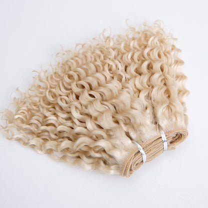 Wholesale European Human Hair Extension White Blonde Color Human Hair 112 Gram 15mm Curl Bundles