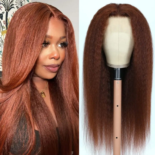 JORDAN Brown Color Kinky Straight Wigs 10-30 Inches Indian Human Hair Curly Baby Hair Lace Front wig